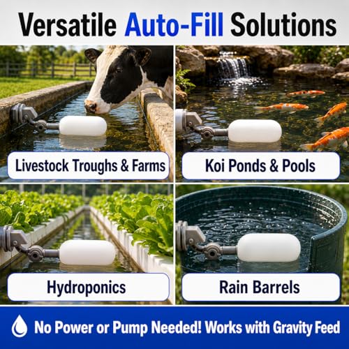 2 Pack 1/2 Inch Straight Thread Auto Fill Float Valve, Automatic Water Level Control Valve with 225° Adjustable Arm for Water Tank, Pond, Chicken Waterer, Livestock Trough
