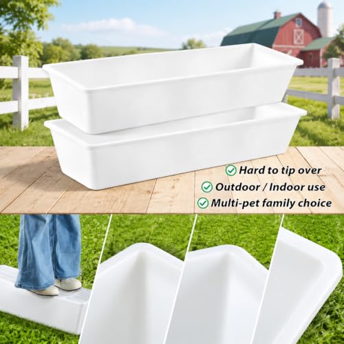 4 Pcs 12 Gallon/48 Quart Plastic Livestock Water Trough, White | 39" Long Large Capacity Livestock Feeding Trough for Calves Pig Sheep Horses Alpacas and Goats Farm Animal Feeding - color: White, size: 12 Gallon/48 Quart