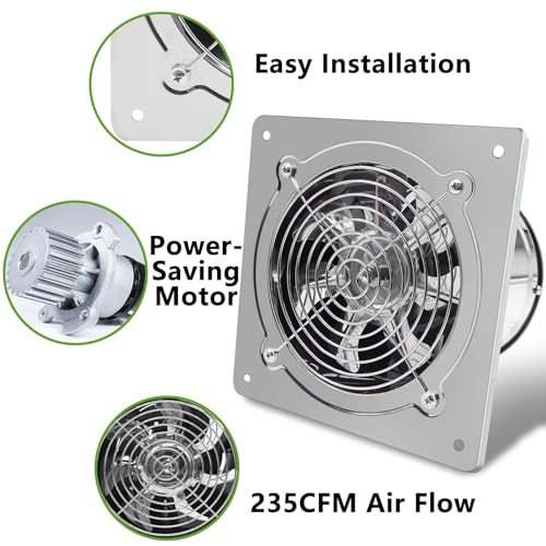 6 Inch Exhaust Fan with Speed Controller,235CFM Kitchen Exhaust Fan with Damper, 110V 40W Wall Ventilation Fan, Stainless Steel Extractor Fan for Window, Basement, Bathroom(6-inch Silver) - color: 6-inch Silver