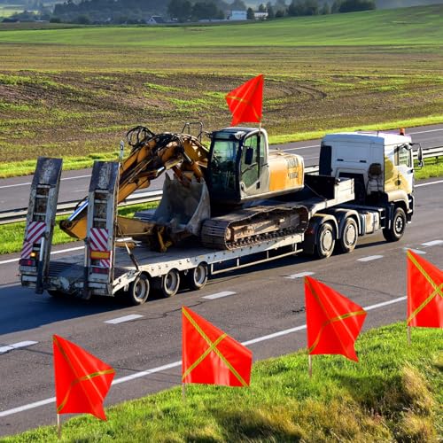 Kinlop 10 Pcs 24" x 24" Safety Flag Traffic Warning Flag with 35'' Wooden Dowel for Trucks Trailer and Pedestrian Crossings Construction Sites - style: Trendy