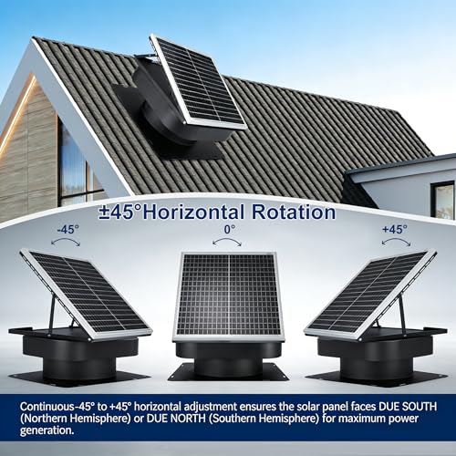 30W Solar Attic Vent Fan 2000CFM High Airflow Brushless DC Motor 60,000Hrs Lifespan with 12inch Blade Alloy Fan, Weatherproof Roof Vent for Home, Garage, Greenhouse, No Remote