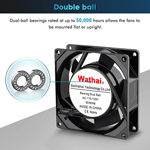 Wathai AC Muffin Axial Fan 110V 120V 92mm 90mm x 25mm Dual Ball Metal | for DIY Ventilation Exhaust Projects Cooling - style: 92x92x25mm