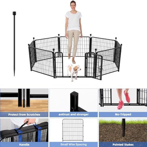 ADAVIN 24 in(H) Garden Fence with Gate, 8 Panels Total 19.7 Ft(L), Heavy Duty Iron Metal Animal Barrier Fence, Dog Fence Outdoor for Yard, Temporary Fencing, No Dig Garden Border Fencing - size: 8panels-24in(H)×19.7ft(L)