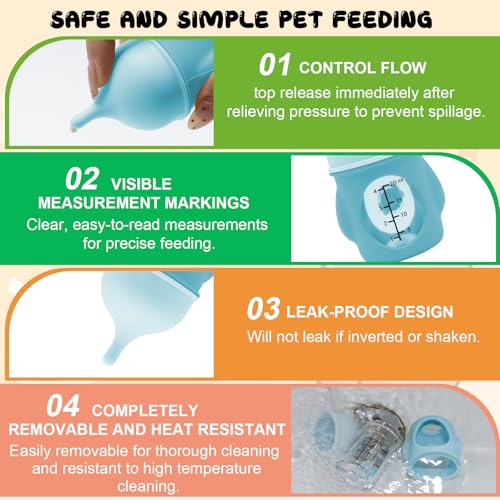 Pet Feeder Bottle Kitten Bottle Anti Choking Design(Blue,20 ml) | Animal Feeding Bottles Kitten Bottles for Nursing for Newborn Kittens Puppies Small Animals with 2 Pcs Replacement Nipple - color: blue