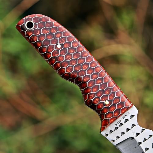 Custom Handmade 7'' fixed blade hoof rasp Hawkbill fixed blade Knife Electricians Knife Lineman’s Hawkbill knife, with pancake leather sheath (HWK COOPER) - color: HWK COOPER
