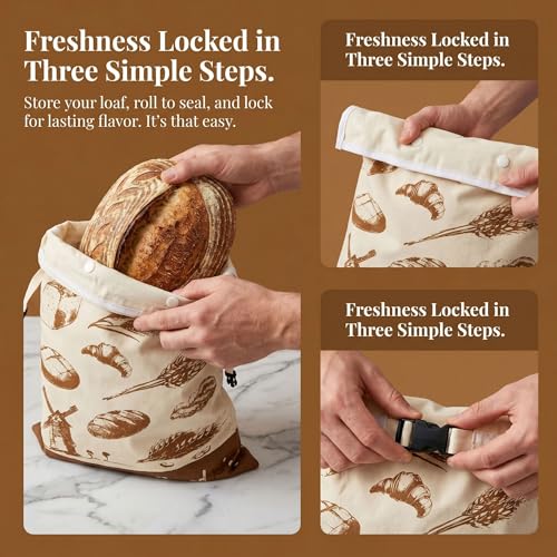 Beeswax Bread Bags for Sourdough Homemade Bread with Removable Lining | 2 Pack, 13x17", Cotton Linen, Natural, Easy Clean, Stay Fresh, Reusable, Home Baking, Holiday Gift, Farmhouse Style
