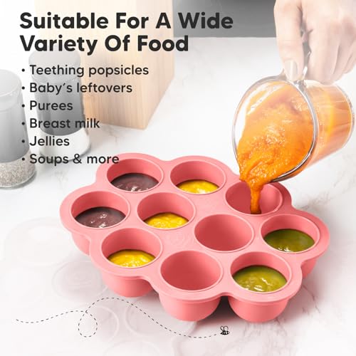 KeaBabies Silicone Food Freezer Trays with Lid, 2oz x 10 Pods (Blossom) | Baby Food Storage Containers, Easy Puree Meal Prep, Breast Milk Silicone Freezer Molds, Dishwasher, Microwave Safe, BPA-Free - color: Blossom