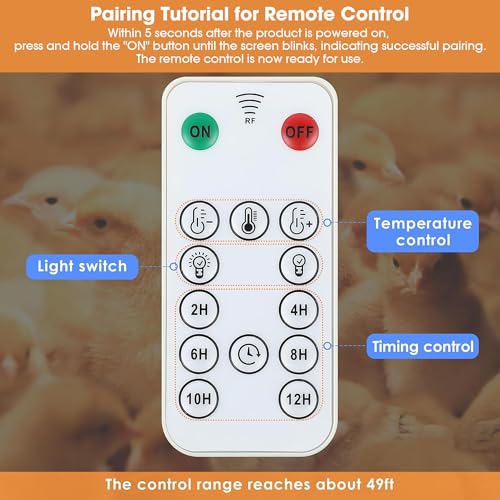 1 Pack Chicken Coop Heater with Remote, 200W Chicken Coop Warmer Temperature Control with Lights, Heat Lamps for Chickens with Digital Display and 5Ft Cable for Reptiles/Duck/Lizard