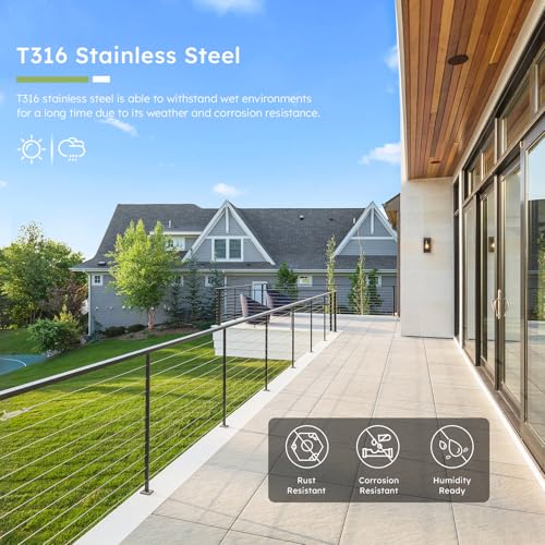 KALLDSY 400FT 1/8" Stainless Steel Cable for Railing, 7x7 Wire Rope | Marine-Grade T316 SS, High Strength, Flexible for Deck Cable Railing System Kit, DIY Balustrades, Comes with a Cutter - size: 400 ft