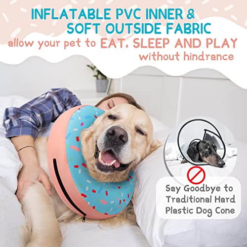 Supet Inflatable Dog Cone Collar Alternative After Surgery, Doggie Neck Donut Collar Recovery E Collar, Soft Dog Cone for Small Medium Large Dogs - color: Donut Blue, size: L(Neck 12"-16")