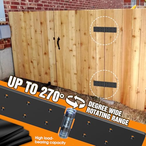 Heavy Duty Gate Hinges 270° Adjustable, 4-Pack for Wood Fence Barn Door | Double layer folding butt hinges, screws included, heavy duty steel, for wood fence barn gate - color: 4 pack Black