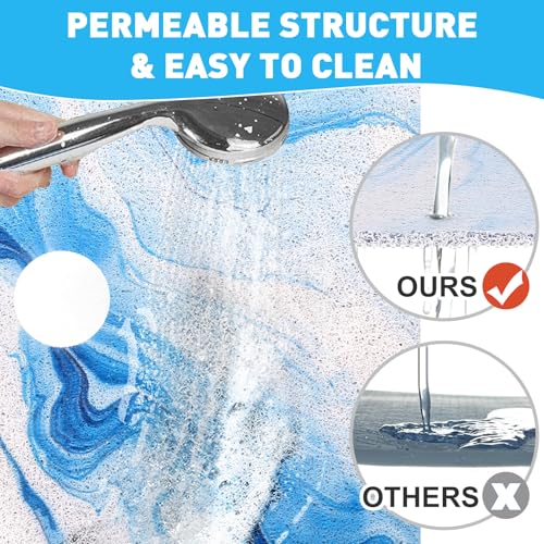 Square Shower Mat Non Slip: 36 x 36 Inch Extra Large Shower Mats with Drain Hole in Middle - PVC Loofah Anti Slip Shower Floor Matt for Inside Shower - color: Blue Ocean, size: 36" x 36" (Square)