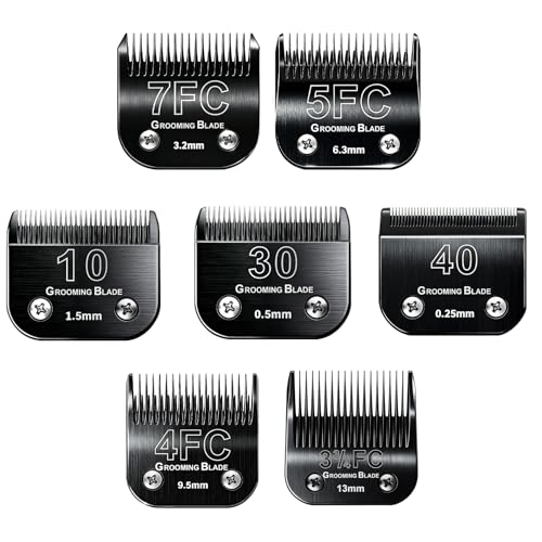Size 10+30+40+7FC+5FC+4F+3-3/4FC Detachable Dog Grooming Blades, Compatible with Andis, Oster A5, Wahl KM10 Series Clippers, Cut Length 0.25mm-13mm, Black - size: 10+30+40+7FC+5FC+4F+3-3/4FC
