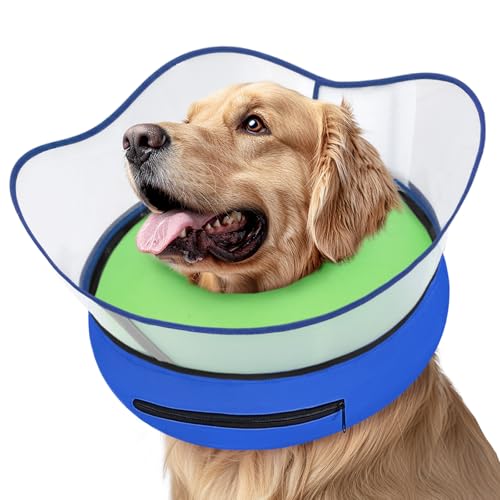Supet Raised Inflatable Dog Cone Collar to Stop Licking, Soft Dog Cone Alternative for Small Medium Large Dogs, Doggie Donut Collar After Surgery - color: Smooth Green, size: M(Neck 9"-12.5")