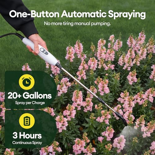 Maygrove 2 Gallon Electric Garden Sprayer, Rechargeable Telescopic Wand | Battery Powered Sprayer with 3 Nozzles, One-button Spraying for Yard, Lawn, Weed Control