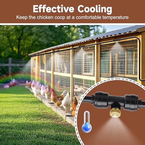 BJADE'S Chicken Coop Misting Cooling System,39.4ft Mist Hose Kit for Chicken Coop,Garden,Greenhouse,Outside Patios,Trampoline,Fan,Deck,Umbrella