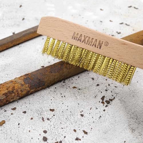 MAXMAN Brass Brush 2Pcs, 10" Soft Brass Bristle Brush, Rust/Weld Cleaner | Heavy Duty Wire Brushes for Cleaning, Anti-slip Long Beechwood Handle, for Metal Rust/Welds, Compact & Sturdy - style: 2Pcs Soft Brass Bristle Brushes