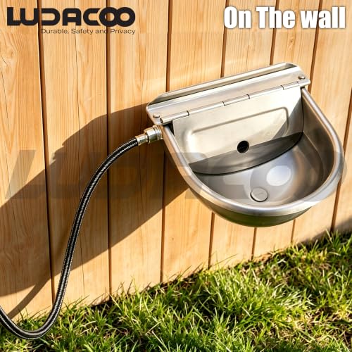 Automatic Animal Drinking Water Bowl, Stainless Steel Dog Water Bowl with 2 Float Valves, Livestock Automatic Water Bowl Dispenser with Drain Hole for Dogs, Cats, Chickens, Cattle, Horses