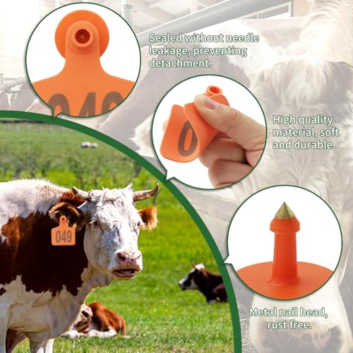 100PCS Cattle Ear Tags Numbered 001-100,Plastic Livestock Ear Tags with Animal Identification Tags for Cattle Cows Hogs Pigs Sheep Goats (Orange) - color: ORANGE