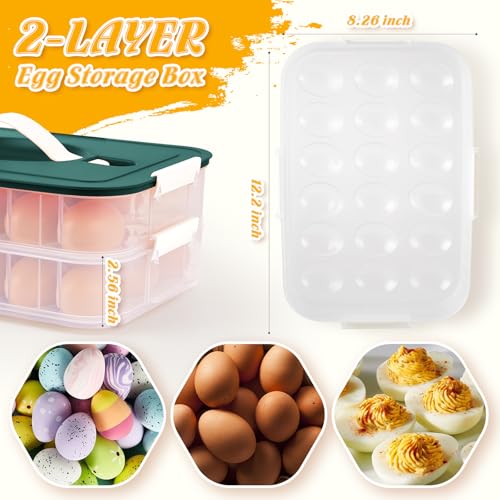 2-Layer Deviled Egg Containers with Lid,36 Slots Deviled Egg Tray Carrier | with Handle and Deviled Egg Injector Piping Tool Portable Egg Storage Carrier Tray Platter for Party Picnic Travel (green) - color: green