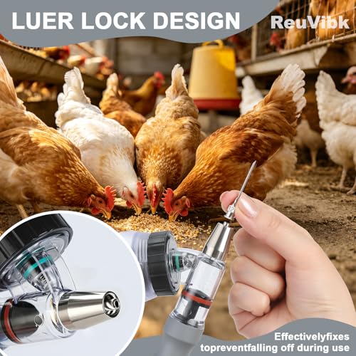 5ml Continuous Self-Refilling Livestock Syringe, 10 Needles Included | Adjustable dosage from 0.5ml to 5ml Veterinary Injection Gun for Chicken, Duck, Pig, Sheep, Cow Poultry - color: Grey