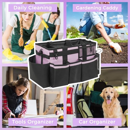 SCAVATA Wearable Cleaning Caddy, Cleaning Caddy Supplies Organizer with Handle & Shoulder Straps for Housekeepers, Under Sink & Car Cleaning Tool Organizers Bag with 4 Foldable Divider (Lilac) - color: Lilac