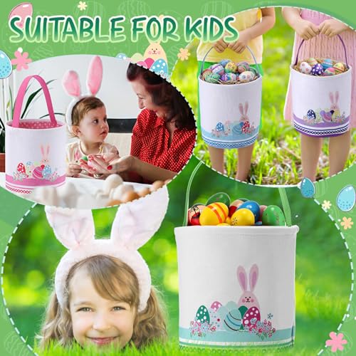 Honeydak 4 Pcs Easter Baskets for Kids Bunny Easter Egg Hunt Bags Canvas Tote Gift Bags Egg Buckets with Handles for Eggs Hunt, Toys, Candy, Gifts Party Favors(Bunny Eggs) - style: Bunny Eggs