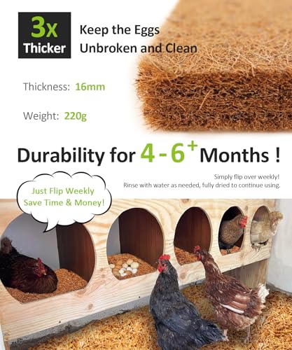 3X-Thick Nesting Pads for Chicken Coop (12"x12"), 5 Reusable Hen Laying Pads and 5 Moisture-Proof Paper, Washable & Biodegradable Hemp Bedding Mat for Hygiene & Egg Protection