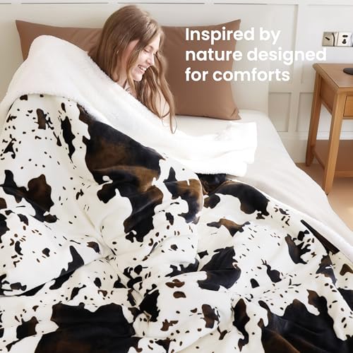 Heated Blanket Full Blanket - Fast Heating Electric Blanket, Soft Heated Throw with 4 Time Settings,10 Heating Settings, Warm Gifts for Women Mom Grandma(72" x 84" Cow Print White) - color: 01 - Black Ombre-white, size: Full 72" x 84"