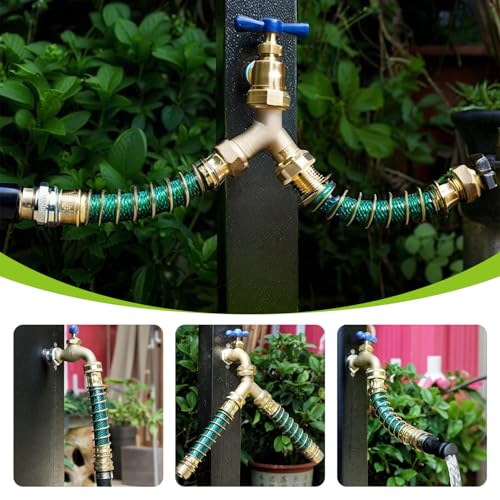 Hose Extension Adapter 2-Pack, 3/4" Solid Brass Garden Hose Kink Protector with Coil Spring, Flexible Faucet Connector for Leak-Free Watering, 2 Extra Rubber Washers - style: Hose Protector-2Pack