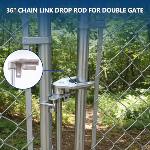36" Chain Link Drop Rod, Pull Style Fence Gate Latch for 1-3/8" Frame | Heavy Duty Cane Bolt Drop Ground Latch, For Double Gate, 3/4'' Round Tube Frame, Rust-resistant, Galvanized Steel Mental