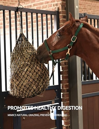 Tackmore 2pcs 36’’ Length Slow Feed Hay Nets for Horses & Livestock Easy to Hang Hay Bags for Horses with Drawstring Closure-Black 1.75" (Slow Feed) - size: 1.75"