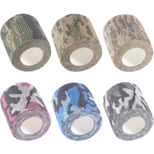 IndigoCase 6 Pack Self Adhesive Bandage Wrap 2 Inch x 5 yd Elastic Tape | CAMO-MIX Color Elastic Bandage Wrap, Vet Wrap, Small Bandage for Kids, Fingertip, Wrist, Dog, Pets - color: Camo-mix, size: 2 Inch - 6 Pack