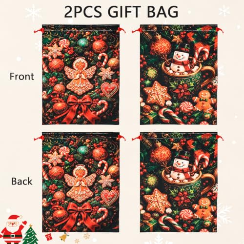 KzgtY Christmas Gingerbread Man 2PCS Gift Bags with Drawstring, 16 x 12 Inch Reusable Present Sacks for Christmas,Brithday, Holidays,Parties & Gift Packaging - color: Christmas Gingerbread Man