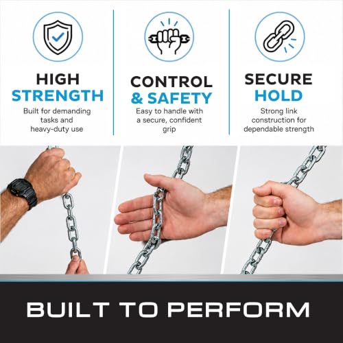 Tie Down Engineering Utility Chain, 50 FT Grade 30 Zinc-Plated Steel Chain, 800 lb Working Load Limit, General Purpose Chain for Gates, Trailers, Barriers, Farm & Property Maintenance | Zinc Plated Steel Strong Working Load & Long Lasting - size: 3/16 Inc