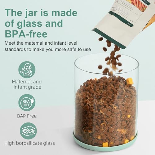Dog-Cat Food Storage Container, 2 L Airtight Glass Treat Jar | 2 L/2.2 qt borosilicate glass jar with one-push airtight lid; BPA-free, removable lid for cleaning; for kibble and treats. - size: 2.2 Qt