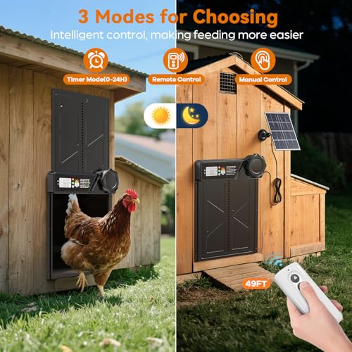 Large Size Automatic Chicken Coop Door Solar Powered, Auto Chicken Door Opener with Timer Modes for Safe and Convenient Chicken Keeping with Intelligent Obstacle Sensors, Remote Control