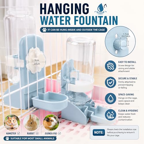 Rypet Rabbit Water Bottle No-Drip, Bunny Guinea Pig Water Dispenser(Blue) | 17 oz 500 mL Capacity, Inside&Outside Mount, No Noise, Bunny Chinchilla Guinea Pig Hedgehog Ferret - color: Blue