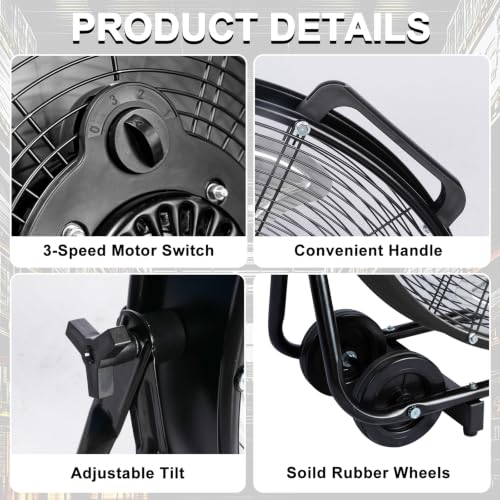 BILT HARD 24" 8100 CFM High Velocity Drum Fan, 3 Speeds Heavy Duty Tilt Metal Floor Shop Fan, Commercial Industrial Use for Garage, Factory, Warehouse, Black - size: 24 INCH