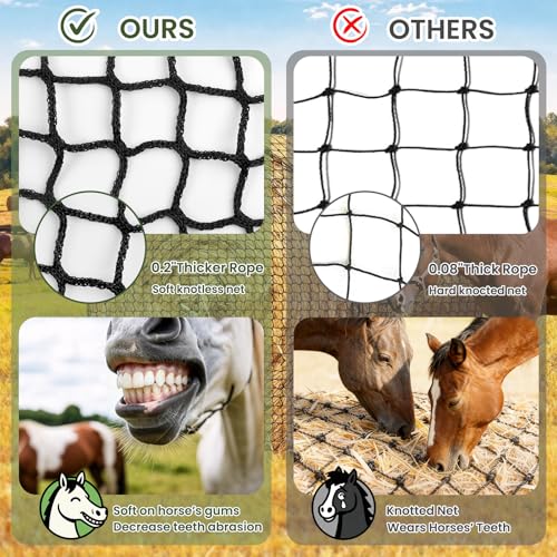5x5 FT Round Bale Hay Net, 2-Inch Slow Feed for Horses and Goats | Knotless heavy-duty hay feeder, fits 4x5 and 5x5 round bales, 2-inch holes help slow feeding and reduce hay waste - size: 5x5 ft