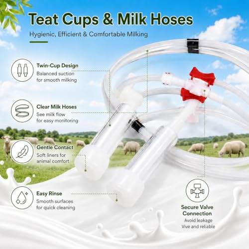 Plug-in 5L Goat Milking Machine Adjustable Pulsating Vacuum Pump | with 304 Stainless Steel Milk Bucket, Adjustable Pulsation Frequency, Portable Compact Overall Design