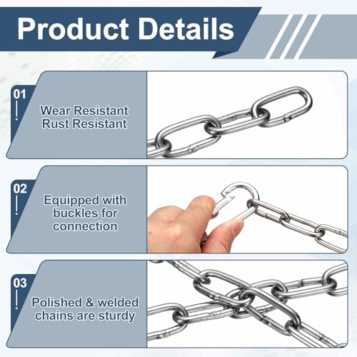 304 Stainless Steel Link Chain with 2 Hook (1/4" x 3.3 ft / 1 m x 6 Mm) - Utility Hanging Coil Chain Link Locking Pulling for Outdoor Fence Pet Dog - size: 1/4" x 3.3 ft(1 m x 6 Mm)