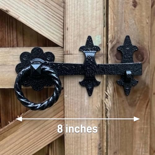 GATEMATE® B5612003 Ornamental Ring Gate Latch | 8" (200mm) Black | Durable and Decorative Gate Hardware | Powder-Coated Finish | Includes Fittings for Easy Installation - color: Dull Black