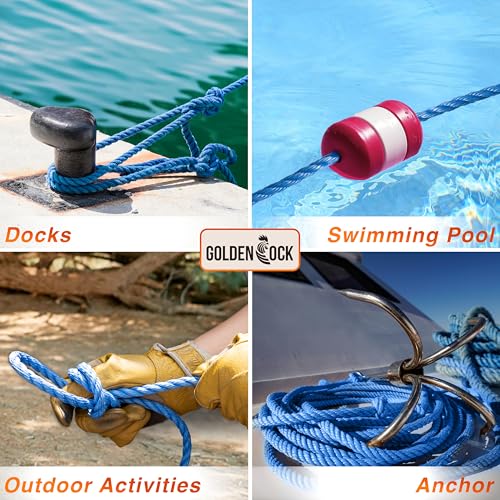 3142lbs Heavy Duty PP/Polyester/Nylon Rope, Blue, 3/8inX98FT | Weather-Resistant & Waterproof Rope for Pool, Camping, Construction & Rigging Applications - color: Blue, size: 3/8in X 98FT