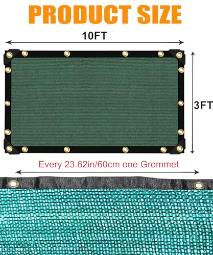 40% Green Shade Cloth, 3ft x 10ft Sun Shade Netting with Grommets | UV Protected Waterproof Garden Plant Cover for Patio, Pergola, Greenhouse, Chicken Coop, Dog Kennel, Car Barn - size: 40%-3 FT x 10 FT