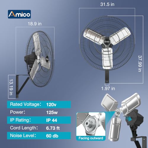 Amico 30 Inch Industrial Wall Mounted Fan with Remote | DC Motor, 8 Speeds, High Velocity, Commercial Shop Fan with Timer for Patio, Warehouse - size: 30 inch