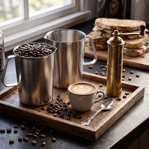Copkim 4 Pcs Stainless Steel Measuring Cup with Handle and Pour Lip 67.6 Oz/ 2000 ml 304 Steel Milk Frothing Jug 8 Cup Metal Pitcher for Coffee Shop Bakery Commercial Home Latte Art Baking Frothing - size: 67.6 Oz, 2000 Ml, 8.3 Cup