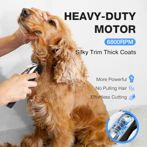 Dog Clippers for Grooming Stainless Steel Blade for Thick Coats | Professional Low Noise Cordless Dog Grooming Clippers Supplies Kit Rechargeable Pet Heavy Hair Trimmer for Dogs Cats Pet