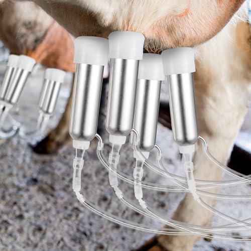 Threlaco Milking Machine Accessory Cow Teat Cup, Double Cup with Tube for Cow, Sheep, Camels, Farm Tool(Stainless Steel)