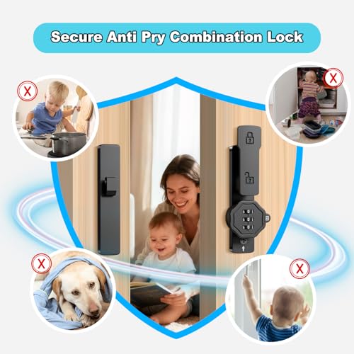 Barn Door Lock,Flip Latch Lock with Combination,90/180 Degree Sliding Door Latch,Cabinet 3-Digit Password Keyless,Gate Latches Bolt for Gate Barn Door Garage Shed Window(Black) (180 degree barn latch)
